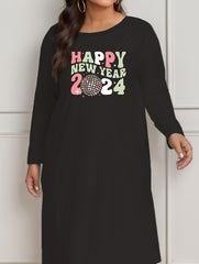 Lounge Dress Women's Slogan Print Long Sleeve Tee