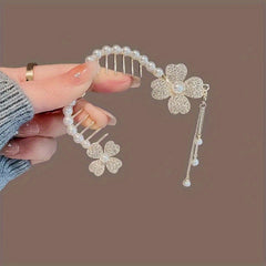 Flower Rhinestones & Faux Pearls Hair Clip Women Girls
