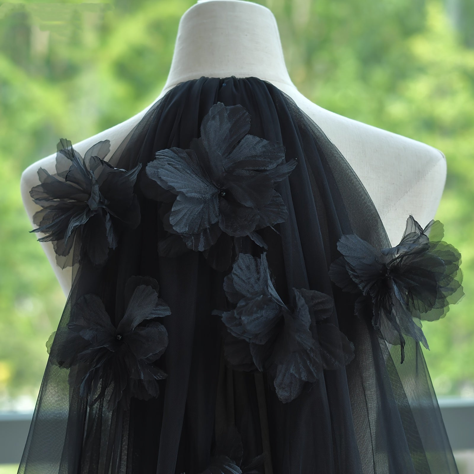Double Layer Tulle Veil w/ Floral Lace Edge, Comb Sheer Train
