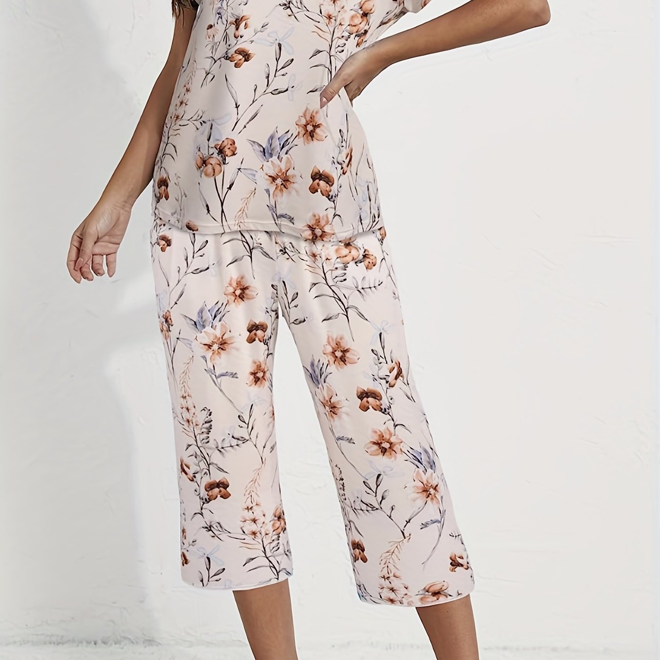 Floral Print Short Sleeve Pajama Set for Women