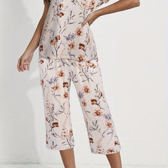 Floral Print Short Sleeve Pajama Set for Women