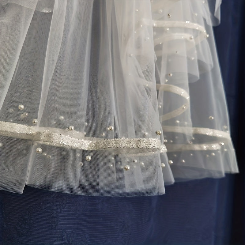 2 Tiers Ribbon Edge Bridal Wedding Veil Hair Accessories