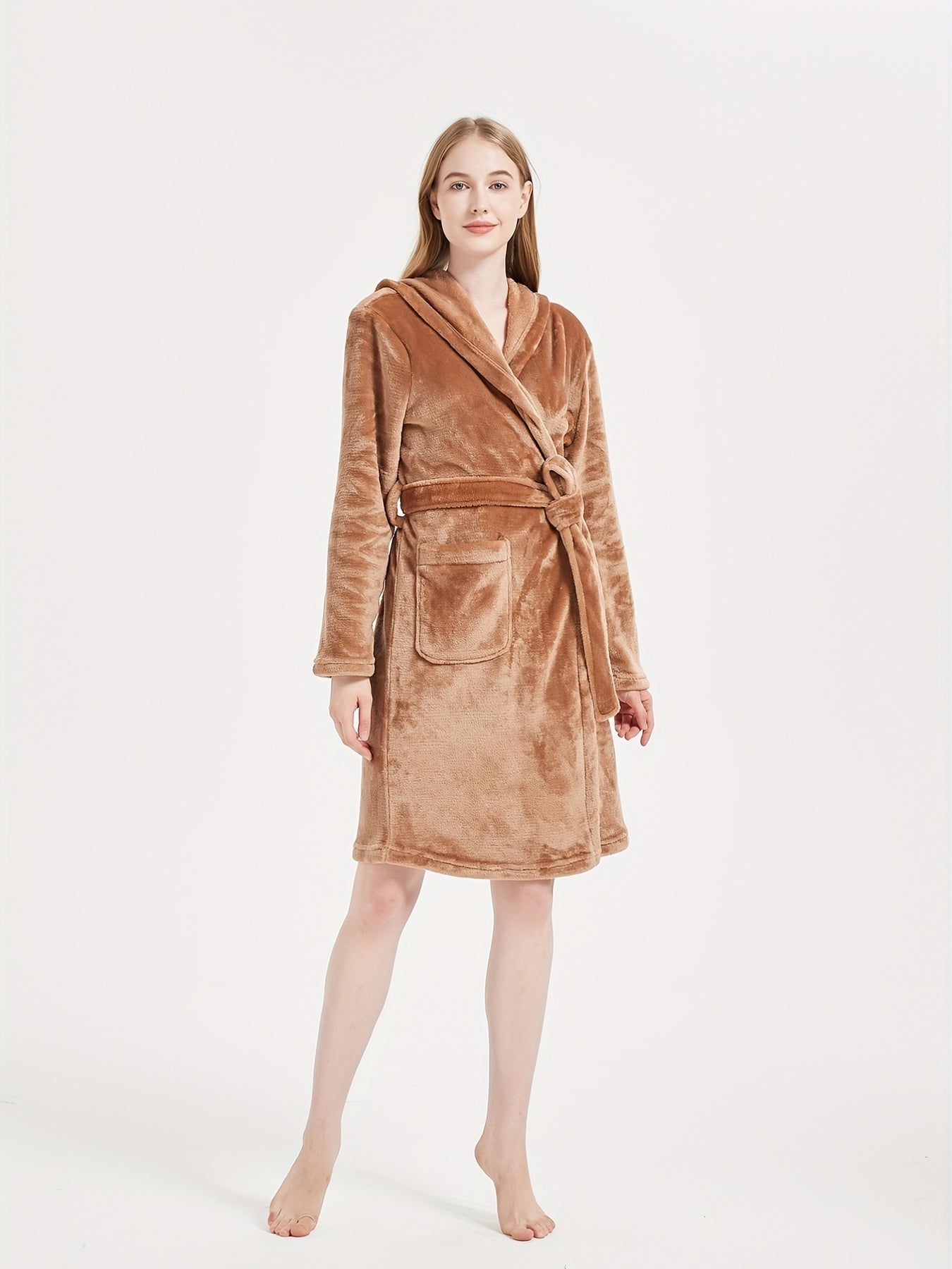 Cozy Fuzzy Hooded Lounge Robe with Pockets