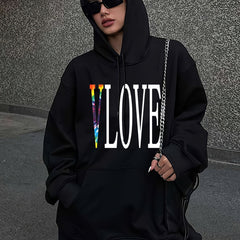 Love Letter Graphic Hooded Sweatshirt Pullover Casual Fleece Top