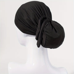 Solid Tied Turban Cap Long Hair Head Wrap Casual Hijab Head Scarf