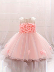 Hollow Out Flower Applique Princess Dress