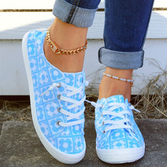 Floral Print Canvas Shoes Low Top Lace Up Casual Shoes