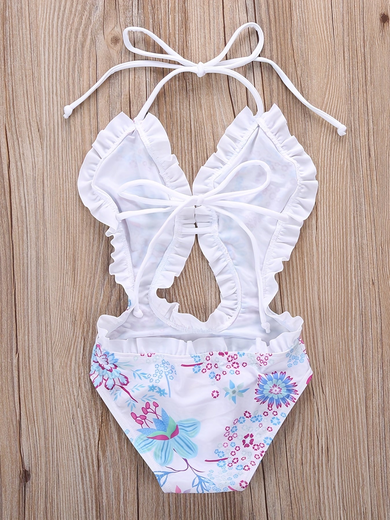 Toddler Girls Flowers Halter One Piece Swimsuit