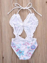 Toddler Girls Flowers Halter One Piece Swimsuit