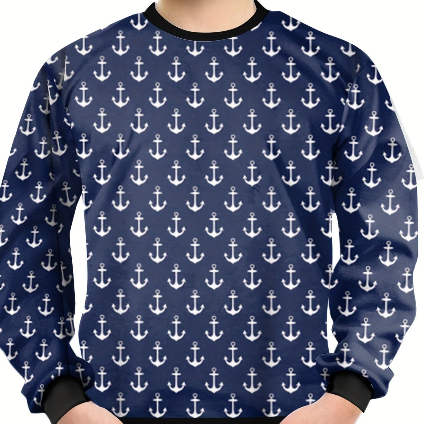 Teens 3D Anchors Print Sweatshirt Kids Casual Pullover