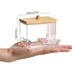 Cotton Swab Holder with Wooden Lid Bathroom Decor