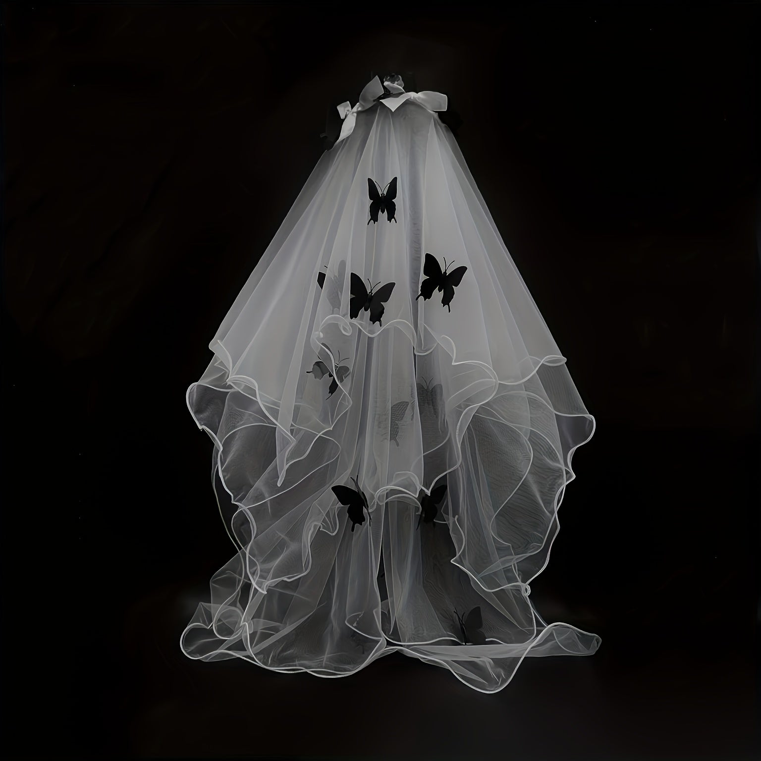 Butterfly Tulle Veil Ruffled Long Headpiece for Halloween Weddings