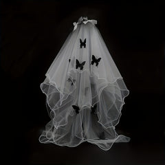 Butterfly Tulle Veil Ruffled Long Headpiece for Halloween Weddings