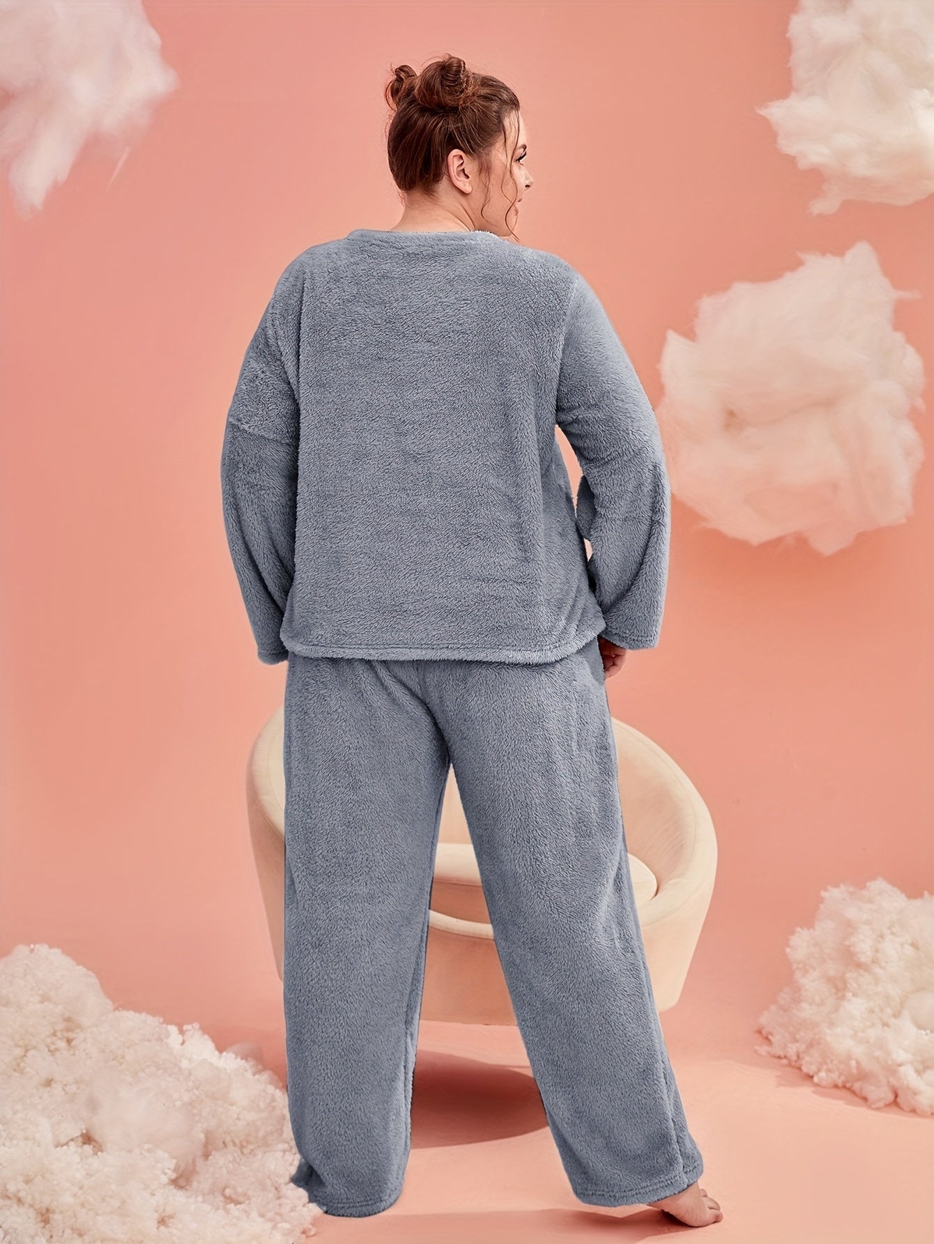 Fleece Pajamas Set Soft Top & Pants Winter Home Wear