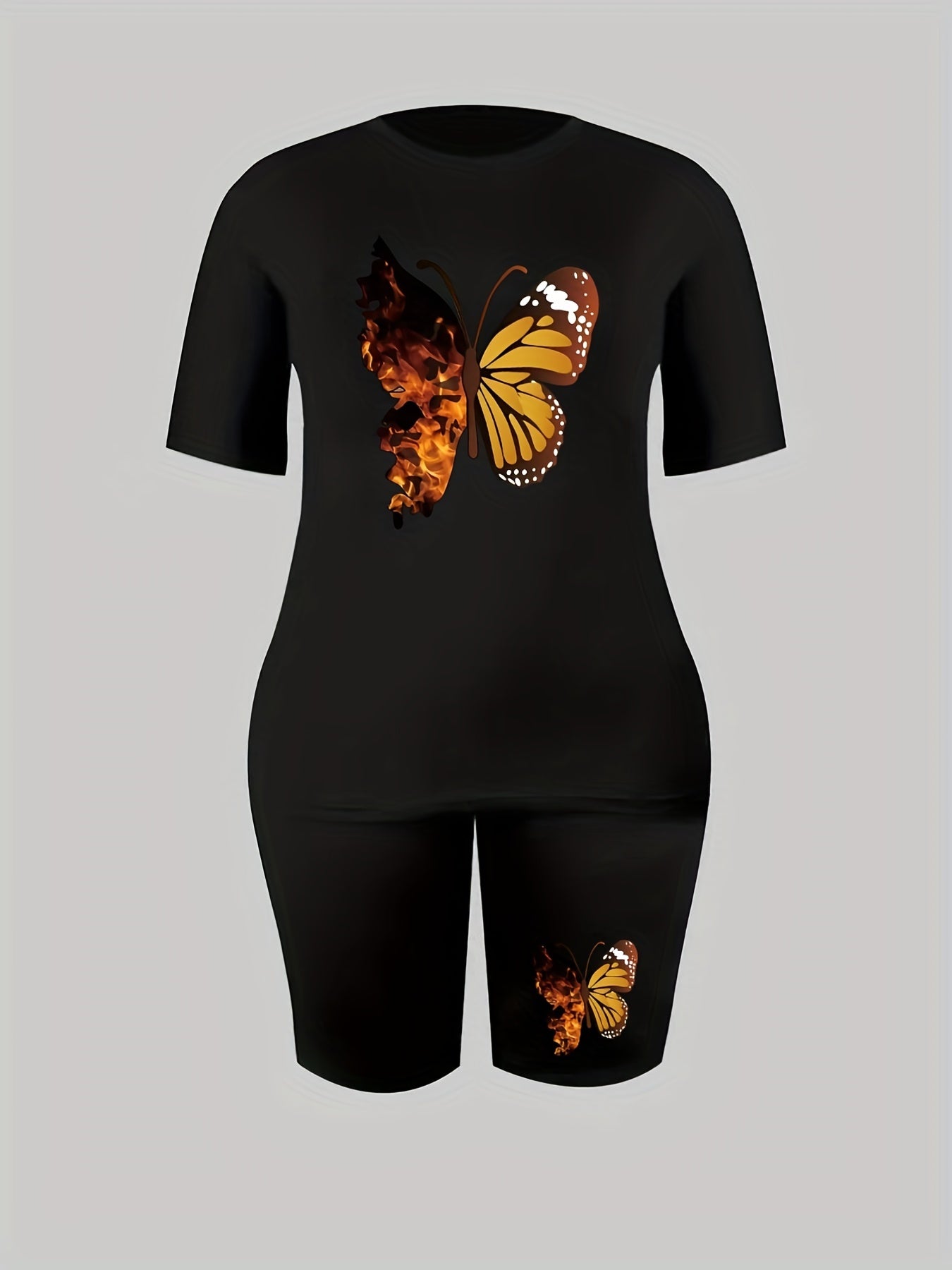 Women's Plus Butterfly Print Top & Shorts Two Piece Set