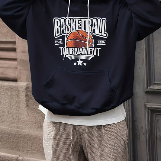 Basketball & Letter Print Hoodies For Men Graphic Sweatshirt Hooded Pullover