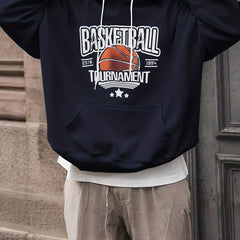 Basketball & Letter Print Hoodies For Men Graphic Sweatshirt Hooded Pullover