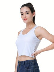 Solid Crop Tank Top Crew Neck Summer Sleeveless