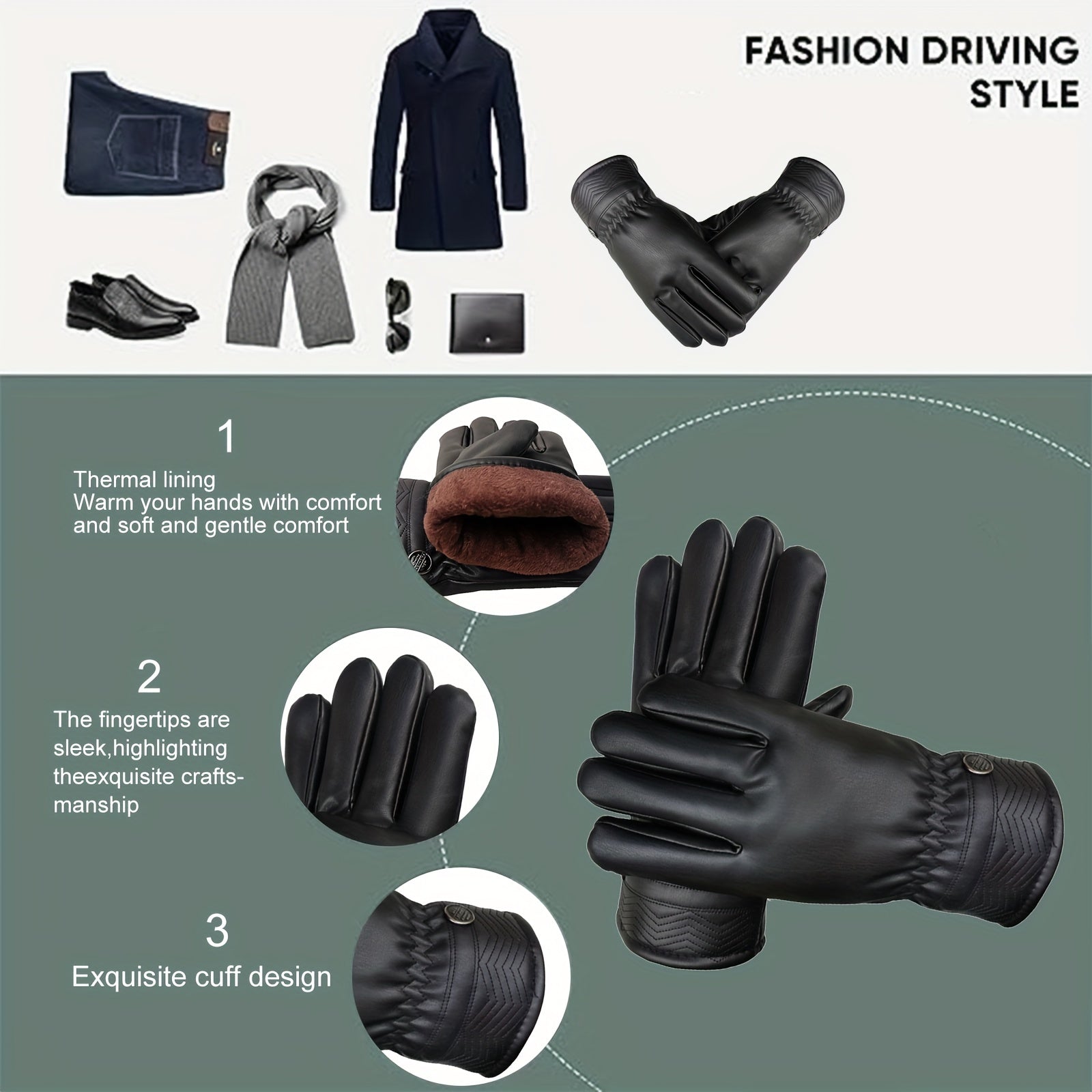 Winter Touch Screen PU Leather Gloves Men Thermal Driving Motorcycle