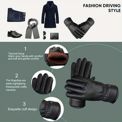 Winter Touch Screen PU Leather Gloves Men Thermal Driving Motorcycle