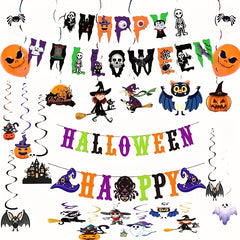 Halloween Party Decoration Letter Pull Flag Pumpkin Spider Cat Boo Print Flags