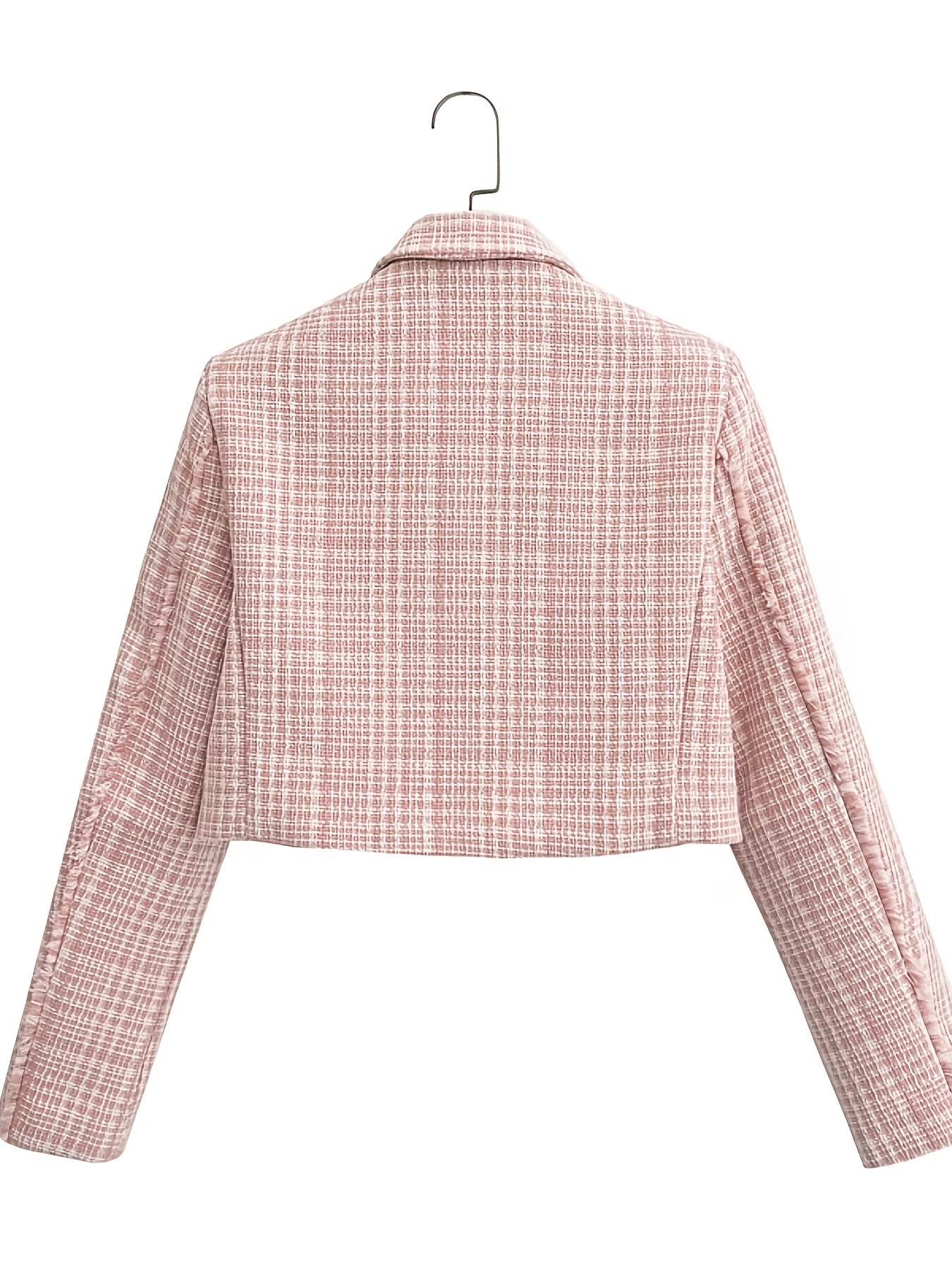 Gingham Crop Blazer V neck Long Sleeve