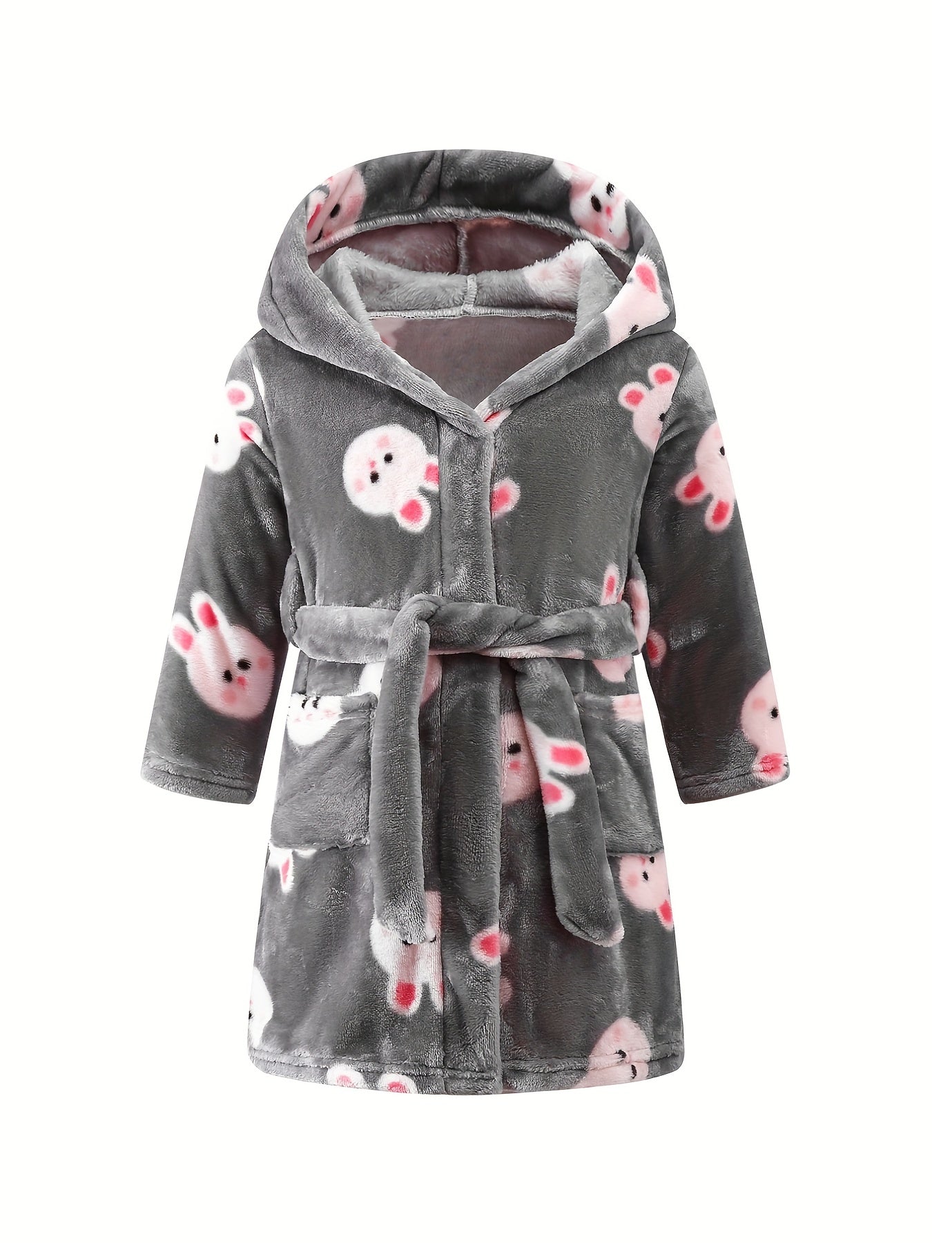 Cartoon Pattern Hooded Flannel Bathrobe for Girls