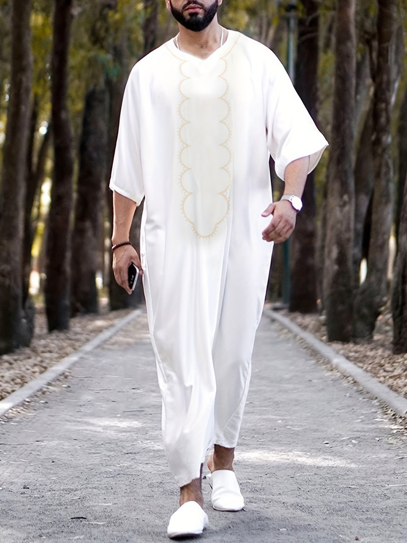 Islamic Arabic Kaftan Men Long Sleeve Muslim Clothes Vintage Casual