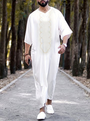 Islamic Arabic Kaftan Men Long Sleeve Muslim Clothes Vintage Casual