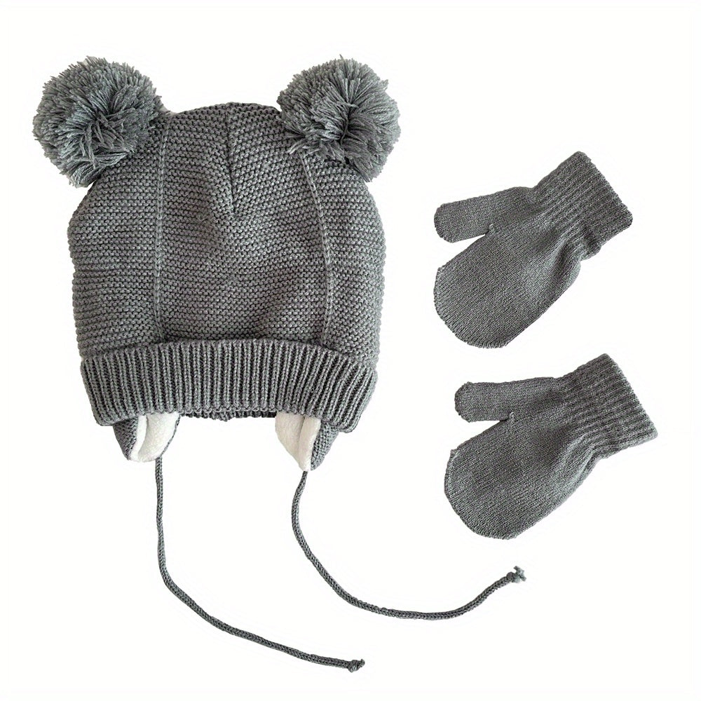 Winter Warm Knit Hat & Gloves Set for Newborn Baby