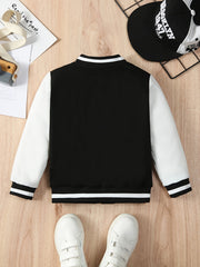 Boys Letter A Embroidered Varsity Jacket Long Sleeve with Baseball Collar