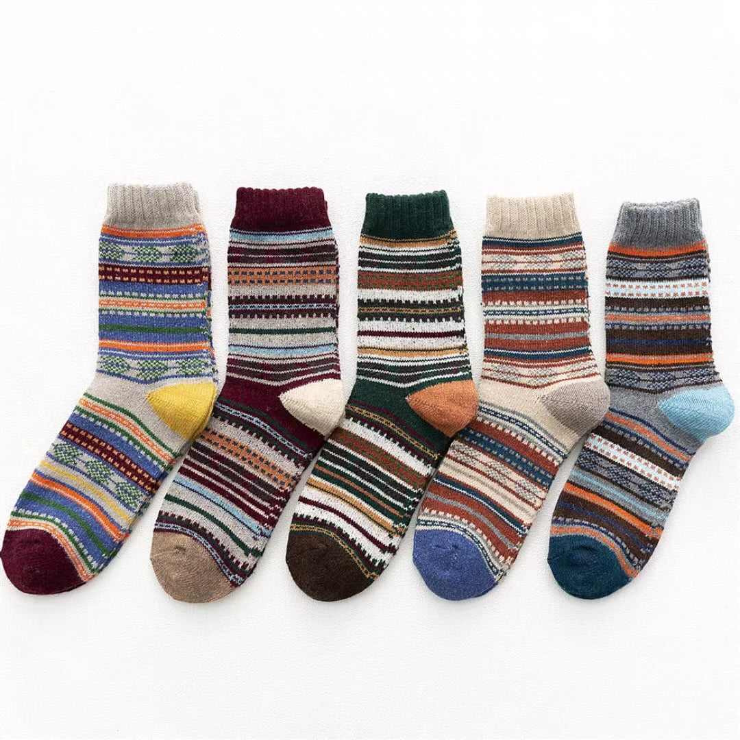 5 Pairs Women's Striped Thermal Crew Socks