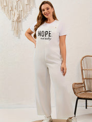 Plus Size Letter Print Wide Leg Jumpsuit
