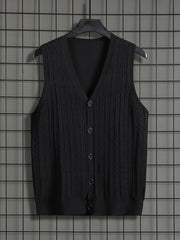 Men's Knit Cable Cardigan Vest V Neck Button Up Casual Vintage Style