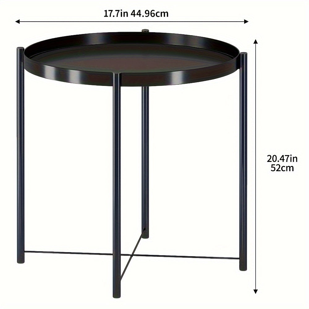 Coffee Table Metal Edge Round Sofa Small Table w/ Tray Living Room Bedroom