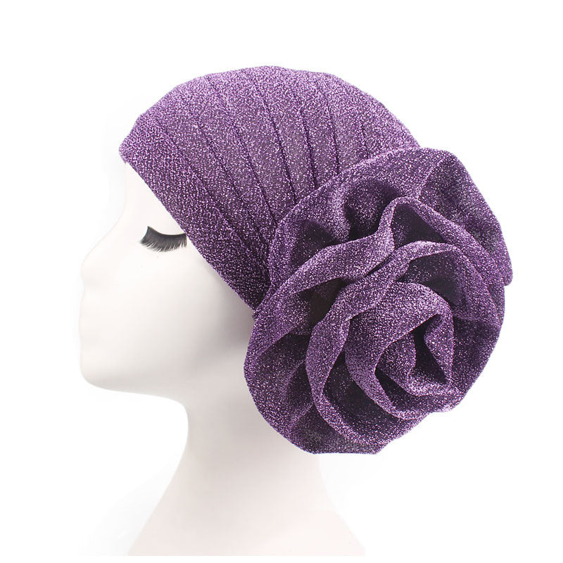 Glitter Floral Bandana Turban Hat Big Flower Head Wrap