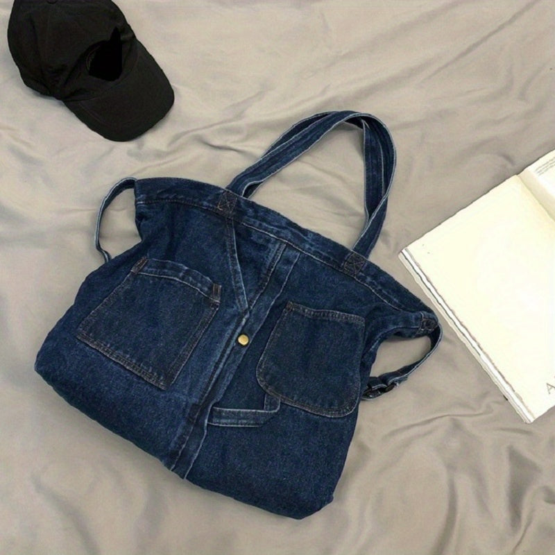 Vintage Denim Tote Bag Crossbody Handbag for School Work Travel