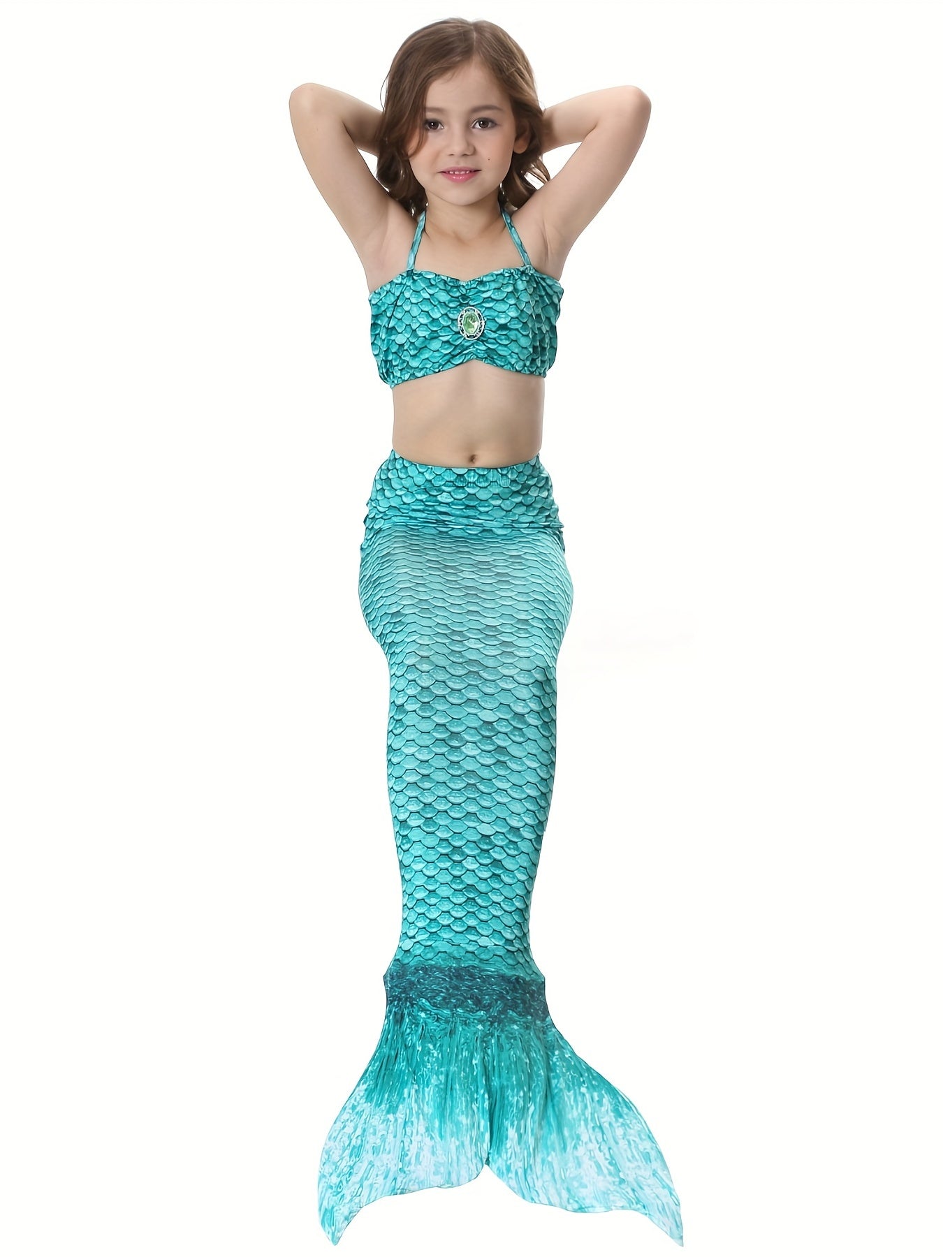 2pcs Mermaid Swimsuit with Tail for Girls