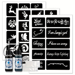 3 A4 Tattoo Stencils + Dye Paste - Animal Word Butterfly Pattern Semi-permanent