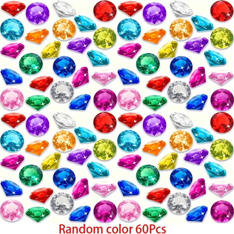 60pcs Diving Gem Pool Toys Acrylic Pirate Treasure Chest