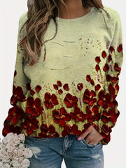 Floral Print Sweatshirt Long Sleeve Crew Neck Casual Pullover