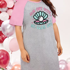 Casual Nightdress Women's Plus Shell & Pearl Print Tee Sleep Dress