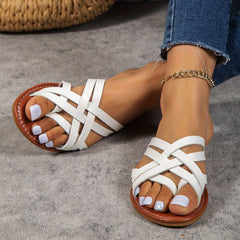 Women's Cross Strap Slide Sandals Casual Flat Beach Shoes