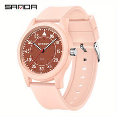 Sanda Unisex Quartz Watch Green Dial Red Hands Stainless Steel Case