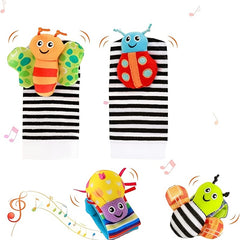 4 Pack Baby Wrist Rattle Socks & Plush Toy Set