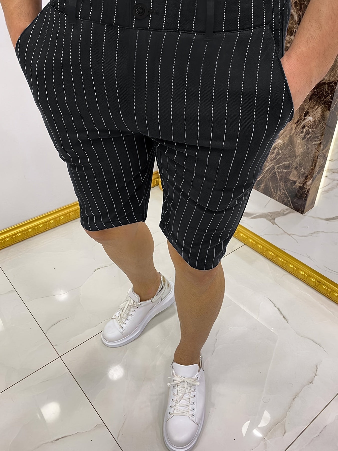 Men's Slim Fit Stripe Shorts Straight Leg