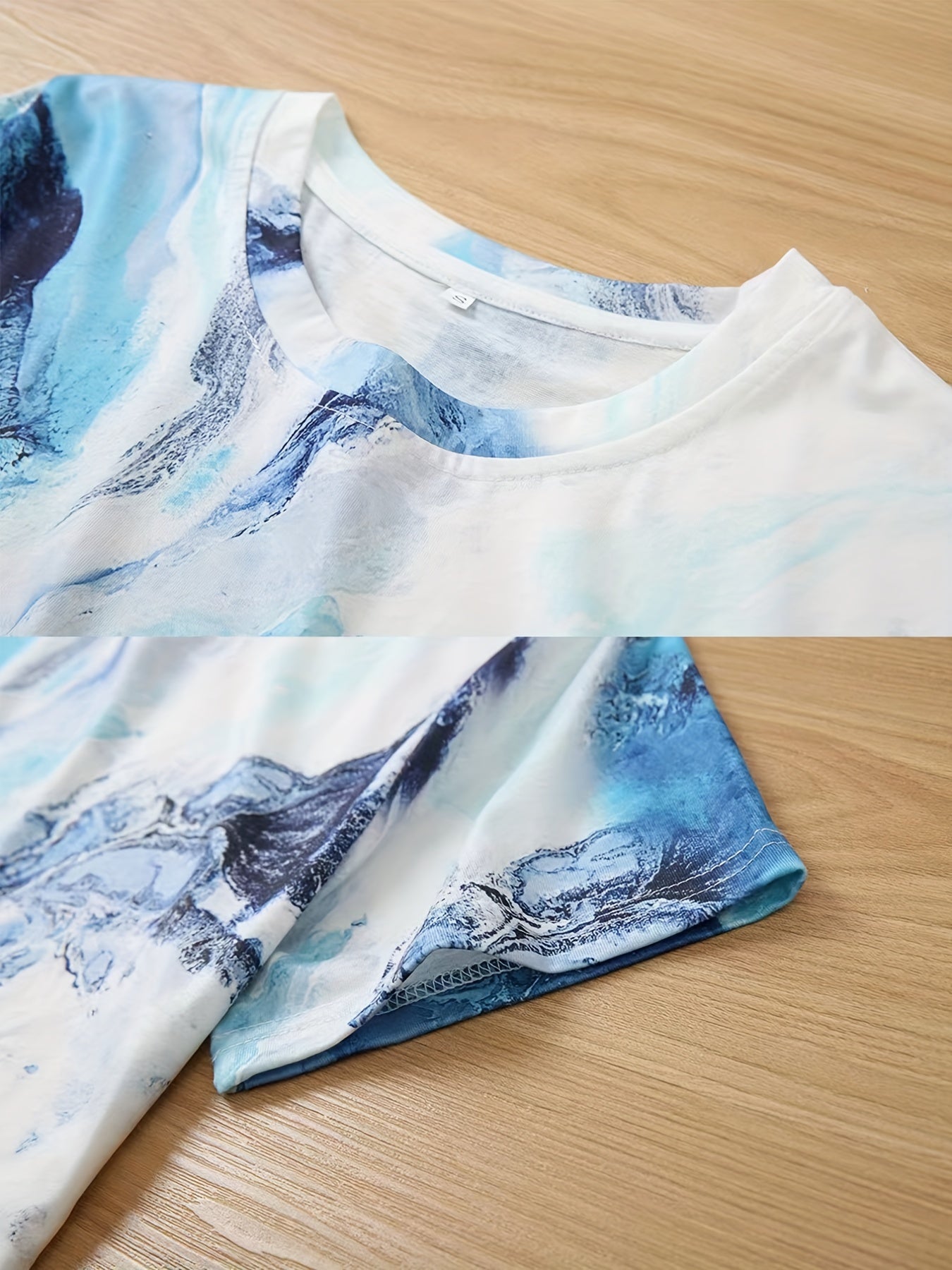 Marble Print Round Neck Casual T-shirt