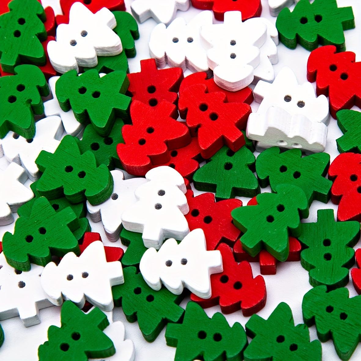 100pcs Wooden Red Green Christmas Tree Buttons Embellishments DIY Crafts Xmas