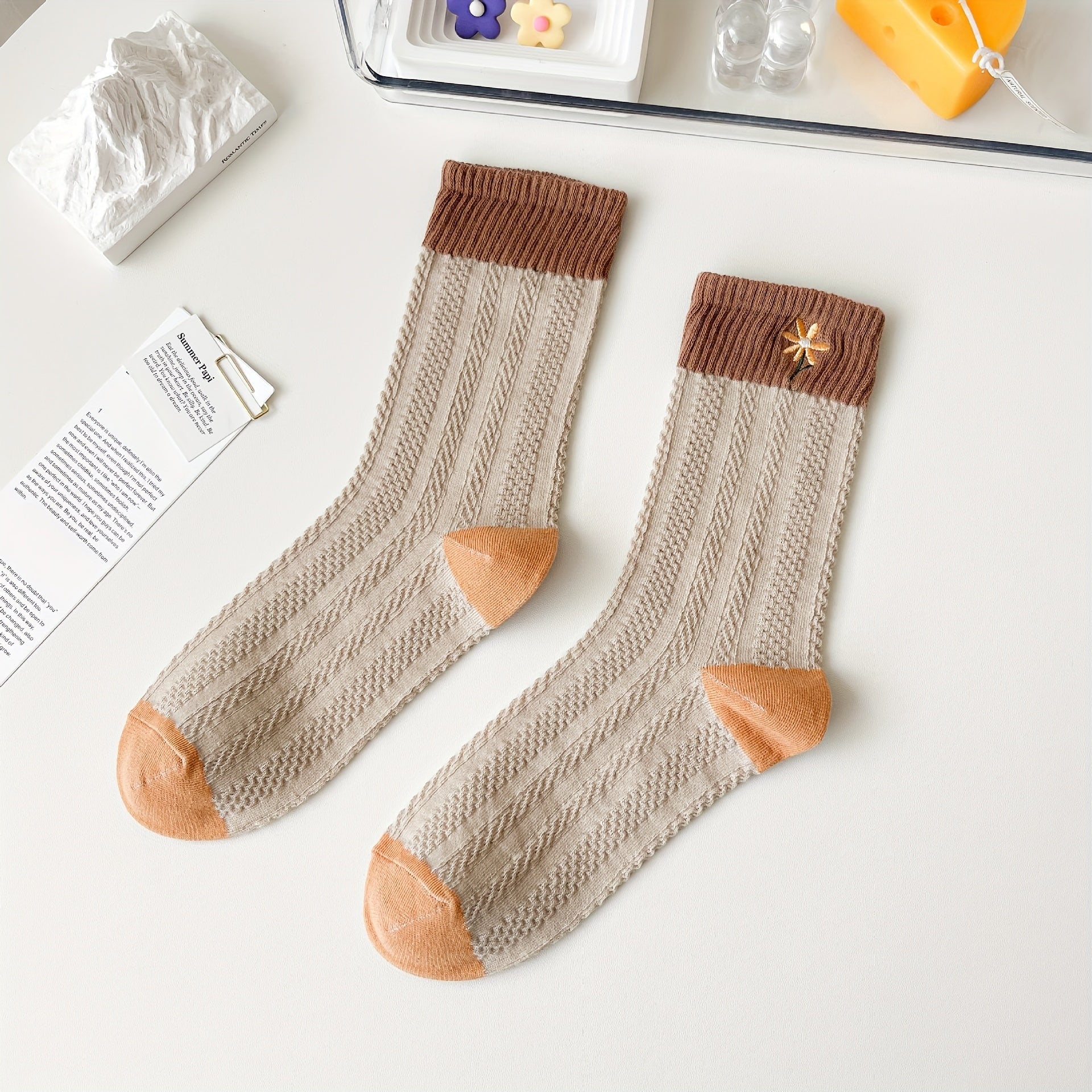 5 Pairs Floral Print Socks Women's Mid Tube Stockings