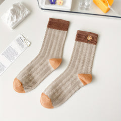 5 Pairs Floral Print Socks Women's Mid Tube Stockings